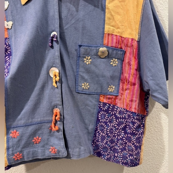 Vintage Faith Patchwork Boho Floral Button Front Collared Cropped Top Size Small - Picture 8 of 16